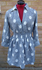 ZARA Navy White Polka Dot Elastic Waist 3/4 Sleeve Mini Dress | Size Medium