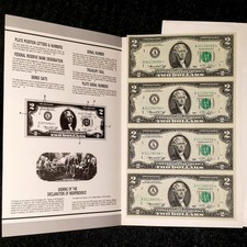 1976 U.S Currency Collector Edition Uncut Set of Four $2 Dollar Notes
