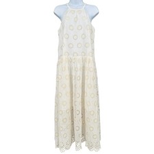 Madewell Floral Eyelet Embroidery Drop-Waist Cotton Maxi Dress Size S Ivory