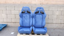 Pair Recaro Style Recliner Blue Suede Bucket Seats New Set 2 Rails Sliders