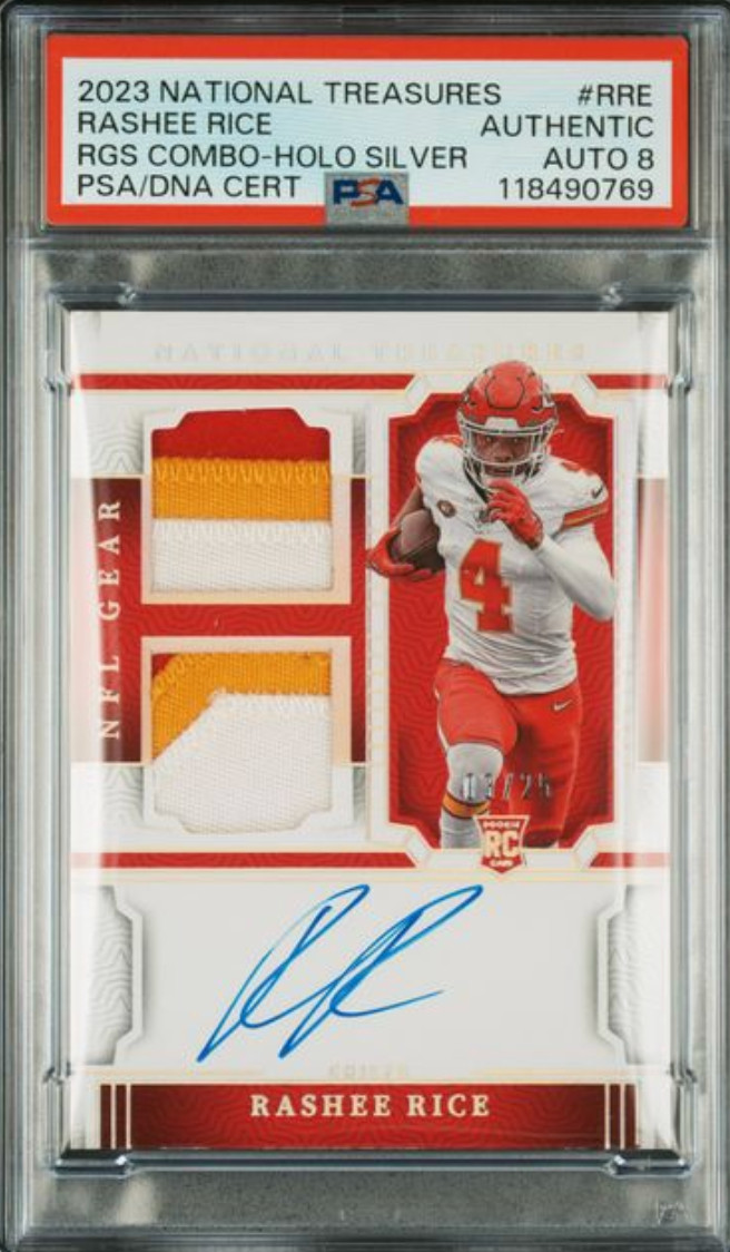 2023 NATIONAL TREASURES #RRE RASHEE RICE RGS COMBO-HOLO SILVER PSA AUTHENTIC AU8