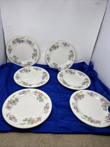 Lot of 6 Royal Vale China 1996 Fruits Dinner Plates White Green Rim Indonesia