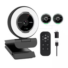 USB HD Webcam 1080P 60FPS with Ring Light Remote Control with 5X Digital Zoom,