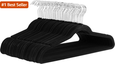 Amazon Basics Slim Velvet, Non-Slip Suit Clothes Hangers, Pack of 30, Black