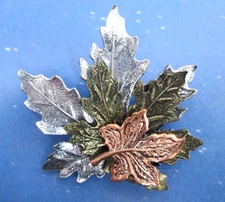 Kenneth Cole Leaf Pin Brooch Three Tone Copper Brass Silver Tone Metal Maple