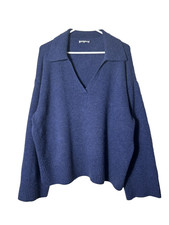 Reformation blue sawyer 100 cashmere collared sweater womens L rare