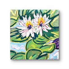 GERARD 12X12-Original Flower Painting Oil Blue Abstract Wall Art Ready to Hang