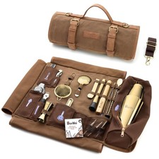 Barillio Bartender Kit Bag with Gold Cocktail Shaker Set - Waxed Brown -