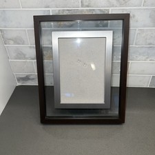 Brown silver layered photo frame wood/ metal/glass table or shelf