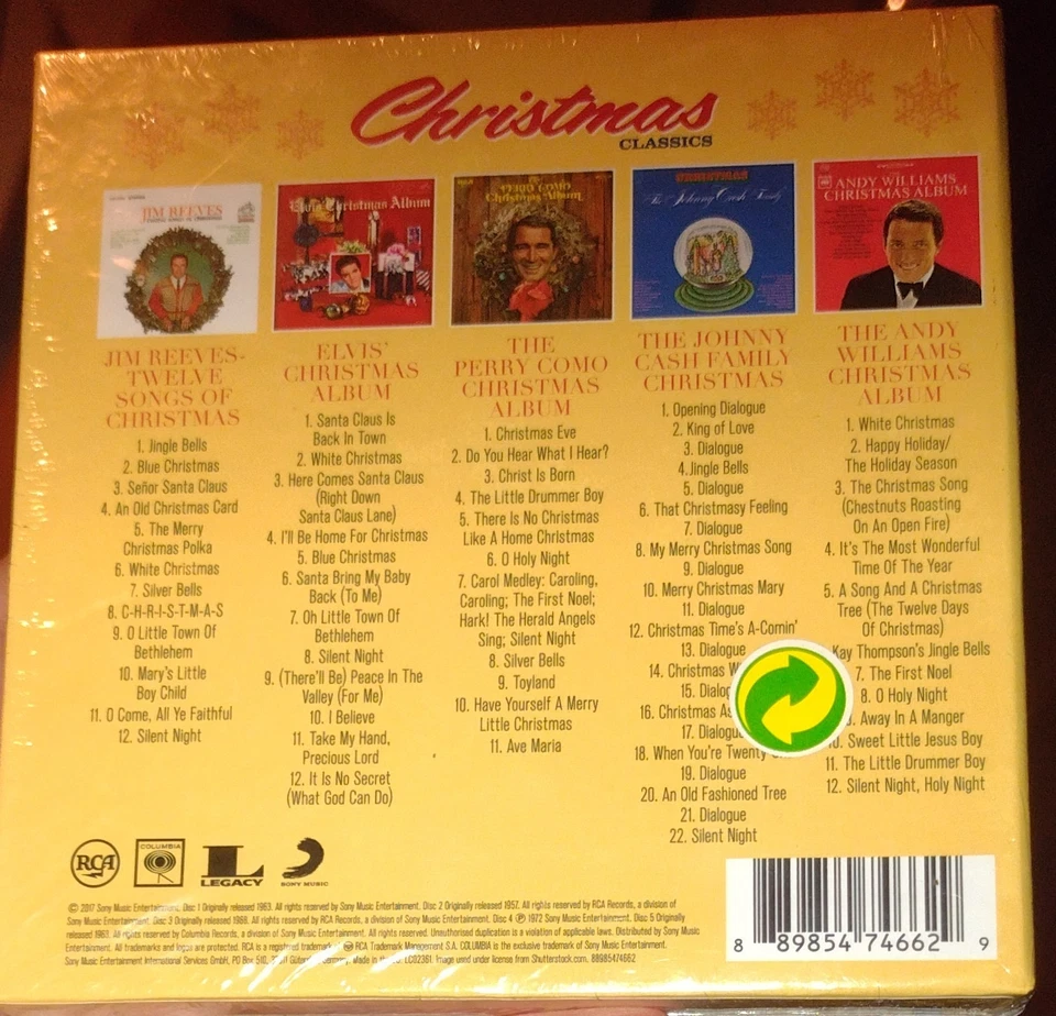 CHRISTMAS CLASSICS 5-CD SET NEW SEALED elvis jonny cash bing crosby perry como  - Image 2 of 2
