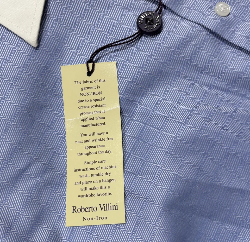 NUEVO CON ETIQUETAS Camisa de Vestir Roberto Villini Colección Viaje Sin Hierro Para Hombre 17/32-33 Azul Foto 4 de 4