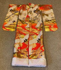 Vintage Japanese Silk Embroidered Wedding Kimono Crane Uchikake Orange/gold