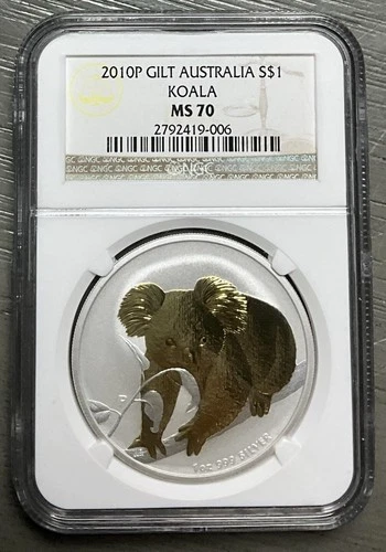 2010P GOLD GILT AUSTRALIA S$1 1oz SILVER KOALA MS70 NGC