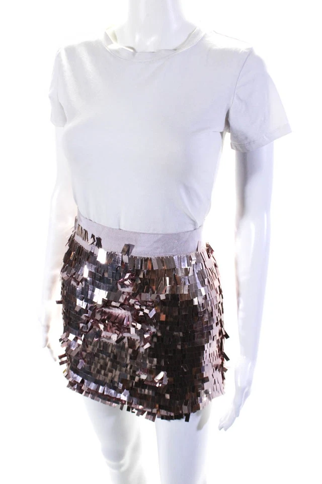 Minifalda recta con lentejuelas y cremallera trasera de seda rosa talla 2 Trina Turk para mujer Foto 2 de 4