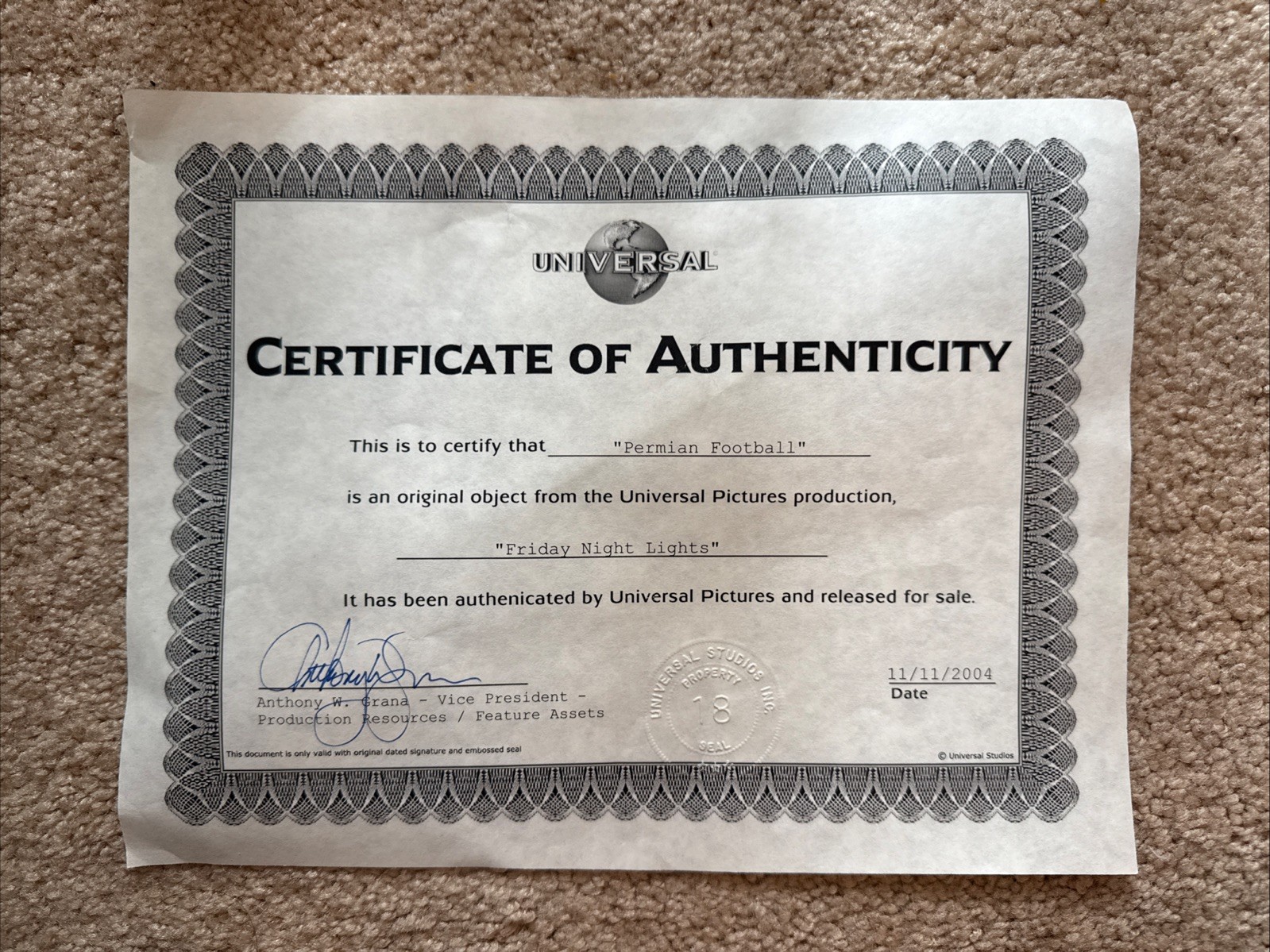 Friday Night Lights Billy Bob Thornton Signed Football Autographed Movie Prop