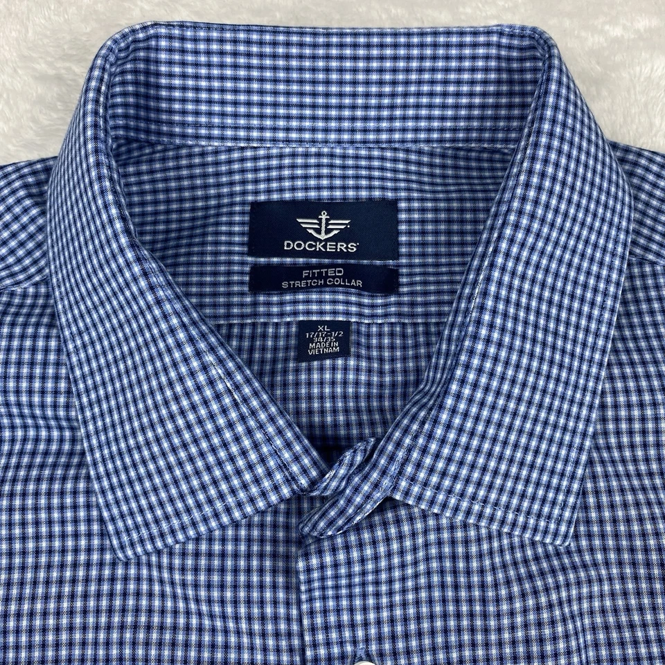 Camisa de vestir Dockers Signature para hombre 17/17,5-34/35 azul a cuadros ajustada ¡NUEVA CON ETIQUETAS! Foto 3 de 4