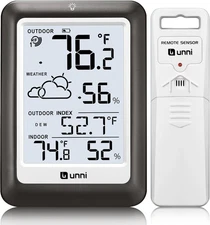 Indoor Outdoor Thermometer Wireless Weather Station, Temperature Metal Black 