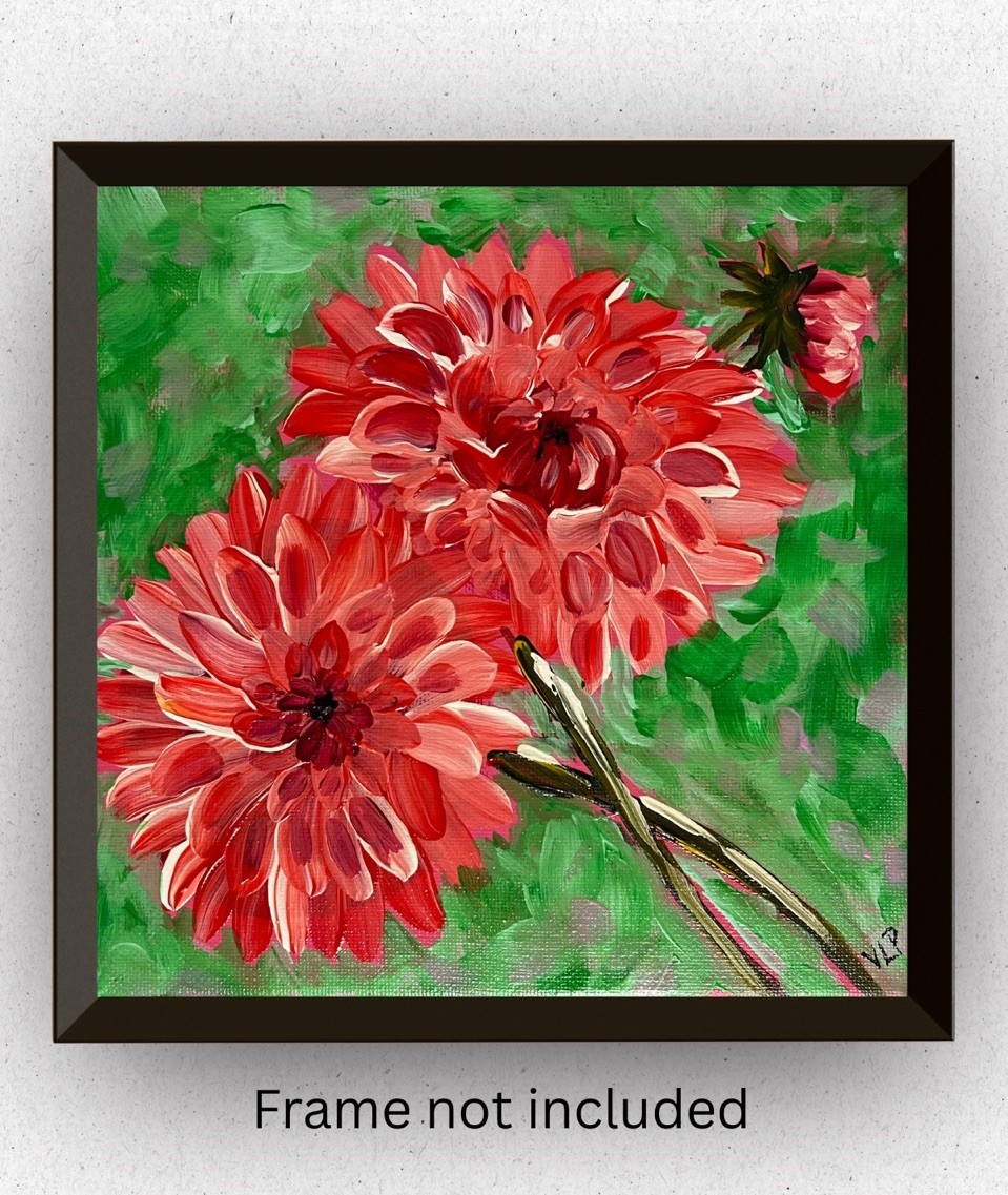 Garden Dahlias Impressionist Floral Art Acrylic 8x8” Canvas VLP Original