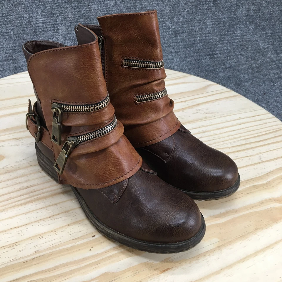 Botas Two Lips Mujer 6 Atia Frontal Y Lateral Cremallera Botín Marrón Imitación Cuero Foto 3 de 4