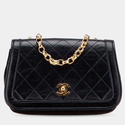 Chanel Black CC Quilted Lambskin Bijoux Chain Curved Full Flap