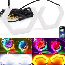 Rgb Hexagon Halo Rings Headlight App Car Retrofit Trun Signal Light 90mm Rgb Hexagon Halo Rings Headlight App Car Retrofit Trun Signal Light 90mm