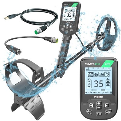 Nokta Simplex Lite Metal Detector with 9.5  Waterproof DD Search Coil, Black 