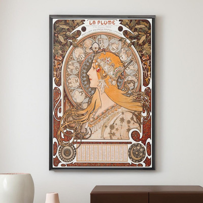 Alphonse Maria Mucha Zodiac (La Plume) Canvas/Poster Wall Art - Vintage Print