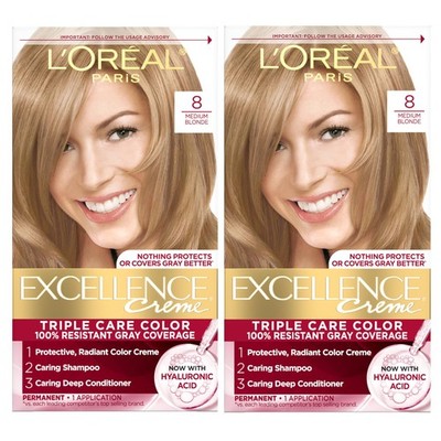 Hair Dye Permanent Color 100% Gray Coverage 8 Medium Blonde L Oreal Paris LOreal