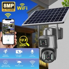 Dual Lens 4K WiFi Solar IP Camera Wireless Outdoor CCTV PTZ Home Security Cam US