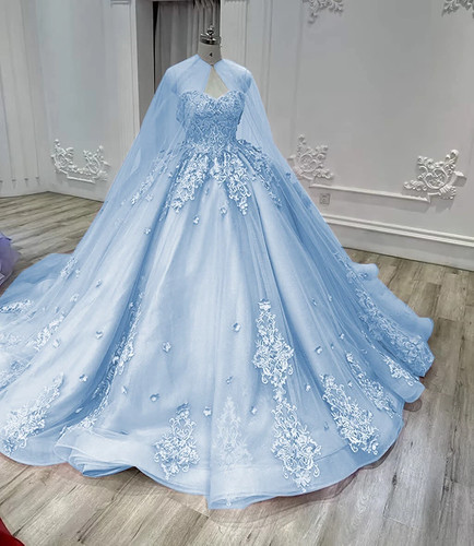 Sweet 16 Quinceanera Dresses with Cape 3D Flowers Glitter Pageant Prom Ball Gown
