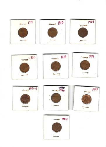 Lincoln Wheat Cents mixed dates 10 coins