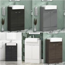 Modern Bathroom 600mm Floor Standing Vanity Unit 2 Door Semi Recessed Basin Sink