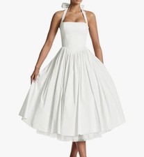 Women's Dresses Tea Length Prom Dress A-Line Formal Evening Gown Size M Ivory