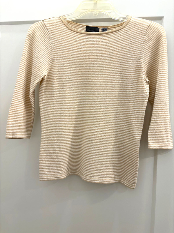 Teenflo Tan & White Striped Rayon/Polyester Stretch Top, Size S/P