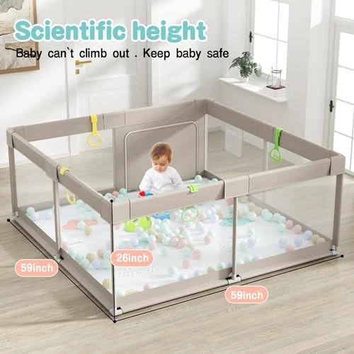 UANLAUO 59X59" BABY/ TODDLER PLAYPEN WITH MAT - GRAY/BEIGE - Scratch & Dent - Image 4 of 4