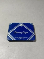 Vintage Milton Bradley Company Drawing Crayons Blue Metal Tin