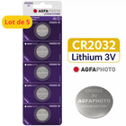 Lot 5 Piles CR2032 Lithium 3V AgfaPhoto DL2032 Bouton Télécommande Carte Mère