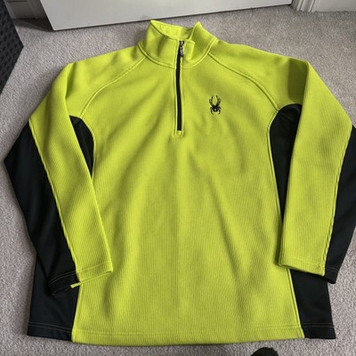 Spyder Core Sweater 1/4 Zip Men s Neon Yellow/Greenish & Black Waffle Knit  XXL