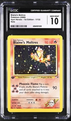 BLAINE'S MOLTRES 1/132 HOLO GYM HEROES - 1ST ED. POKEMON CGC 10 GEM MINT