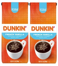 2 PACK Dunkin French Vanilla Artificially Flavored Coffee Ground Coffee12 Oz Bag