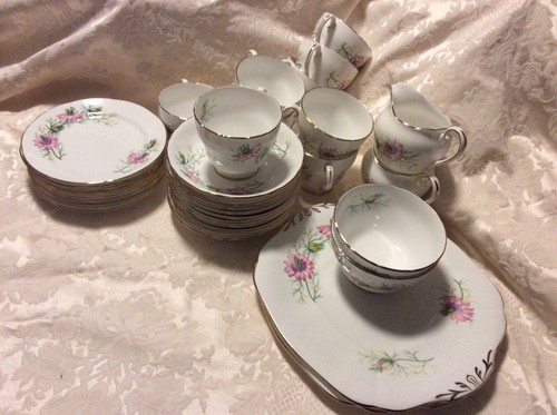 adderley bone china love inthe mist pink flowersgreen gold Rim teacup 36 pcs - Picture 2 of 10