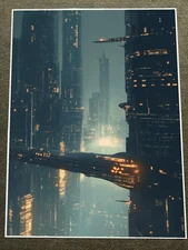 Futuristic Cyberpunk Cityscape with High-Rise Towers and Lights Poster 18x24in