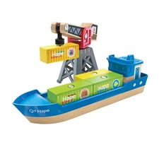 Hape Cargo Ship with Crane Magnetic Toy Boat for Kids Ages 3 and Up