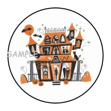 30 HALLOWEEN HAUNTED HOUSE ENVELOPE SEALS LABELS STICKERS 1.5" ROUND PARTY FAVOR