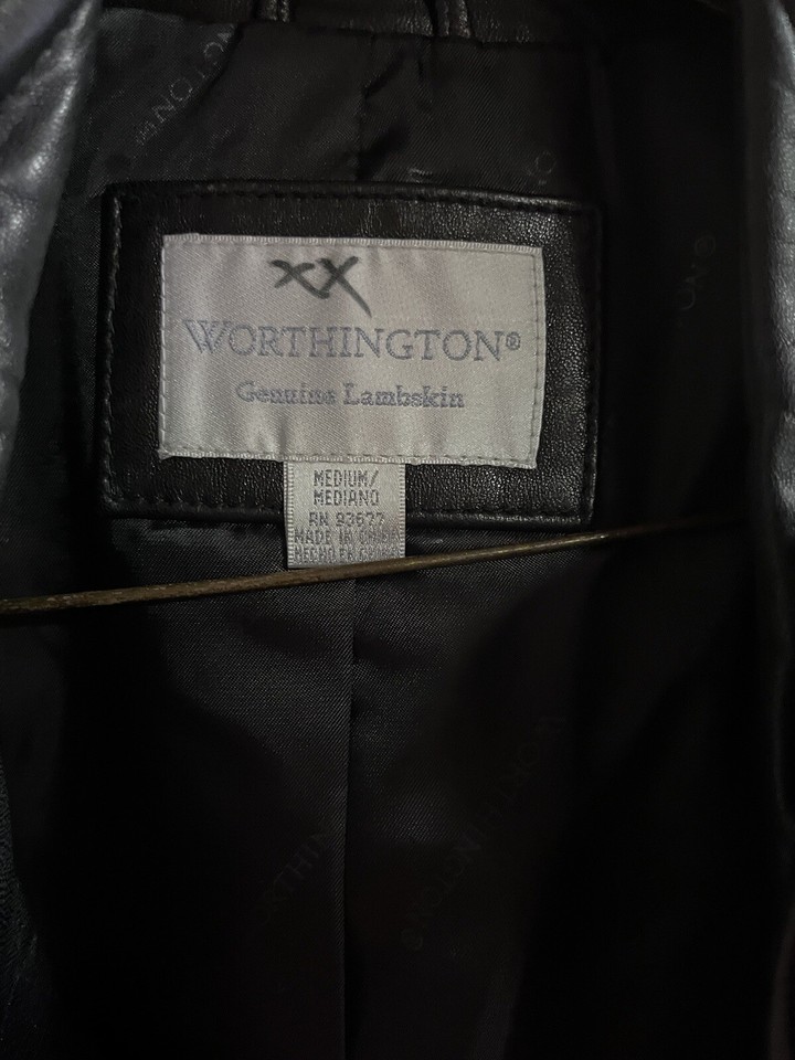 Worthington Women's Size L Black Leather Jacket Tie at Waist RN 93677