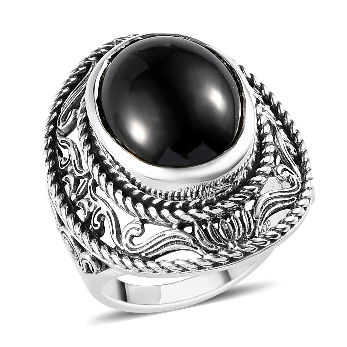 13.30ctw Black Spinel Statement Ring Sterling Silver Size 6
