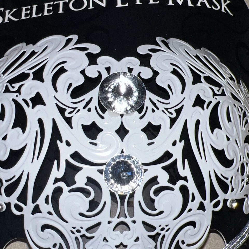 Beautiful White Skull Eye Mask Halloween Skeleton Metal, Rhinestone, Elegant - Image 2 of 4