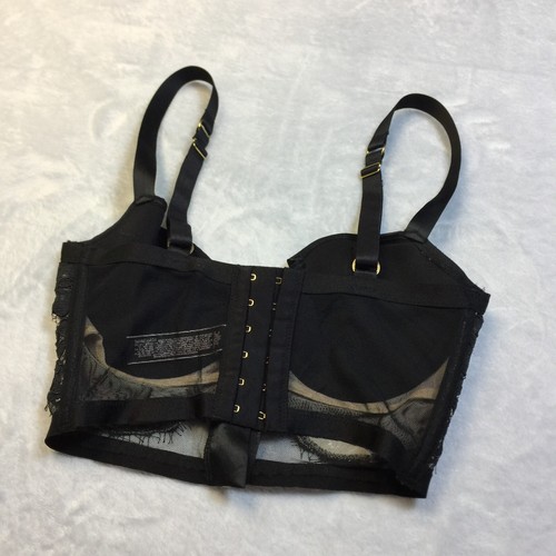 Victoria's Secret Longline gefütterter Halb-BH 32D schwarz Spitze Reißverschluss vorne hinten Hakenschlaufe - Bild 2 von 14