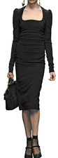 DOLCE & GABBANA Black Ruched Stretchy Midi DRESS size:IT:40-S 