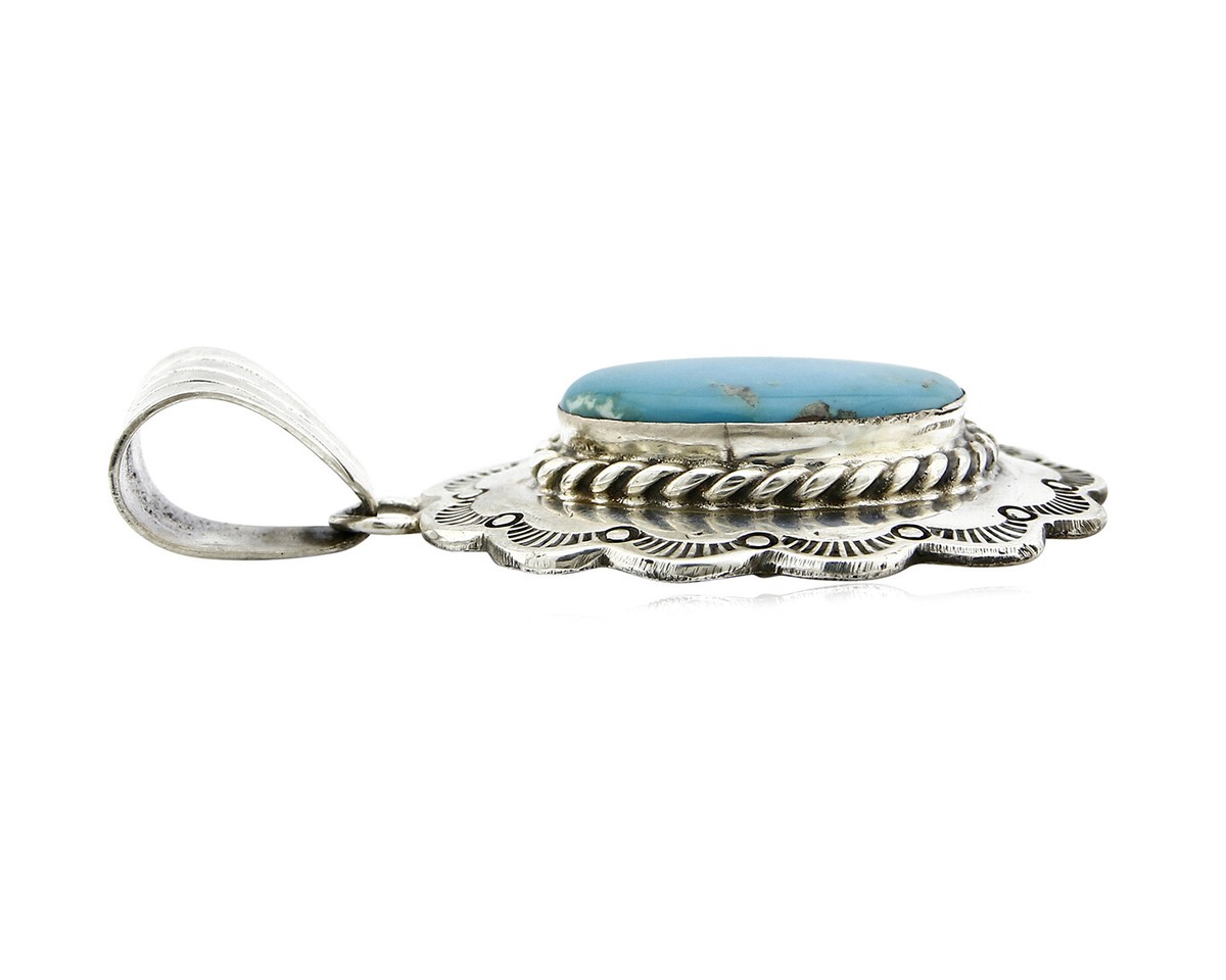 アート・デザイン・音楽 Turquoise Jewelry Navajo Pendant .925 Silver Kingman Turquoise Signed Artist